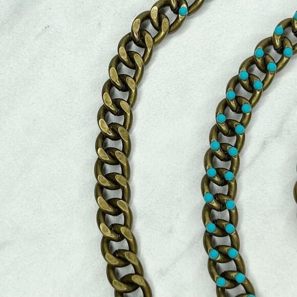 Premier Designs Gold Tone Blue Rhinestone Studded Chain Link Necklace - Picture 3 of 11